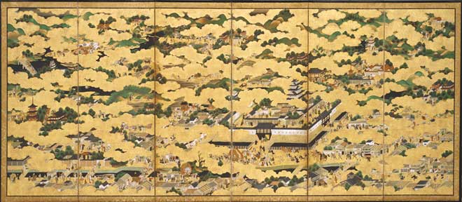 御所図屏風 明治時代 伝統的な日本画