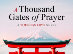 A Thousand Gates of Prayer Book cover for 'A Thousand Gates of Prayer' by Michael Weiss featuring red torii gates along a path toward a snow-capped mountain with pink blossoms