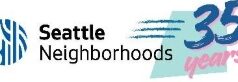 Banner showing Seattle Neighborhoods logo with a globe icon and the '35 years' anniversary graphic in blue and pink brush strokes.