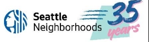 Dept of Neighborhoods logo - unnamed | Seattle’s Japanese Community News – North American Post Banner showing Seattle Neighborhoods logo with a globe icon and the '35 years' anniversary graphic in blue and pink brush strokes.