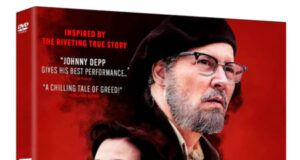 DVD cover art for Minamata featuring Johnny Depp and a woman against a red background, with the title and film credits visible.