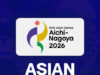 Aichi-Nagoya Asian Games to Stream Free in U.S. and Canada A white rounded rectangle logo with the 20th Asian Games Aichi-Nagoya 2026 symbol above bold 'ASIAN GAMES' text on a dark blue background, plus 'LIVE & EXCLUSIVE' badge below.