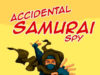 Book cover showing a masked ninja woman in teal, leaping with a dog and a sword, against a yellow-orange backdrop; title 'Accidental Samurai Spy' and author 'Mariko Tatsumoto' visible.